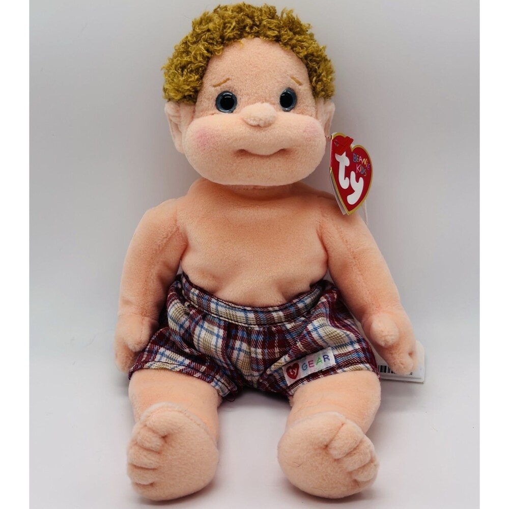 TY Beanie Kids Boomer Plush Boy Doll 10" Retired 1994 Plaid Shorts MWMT